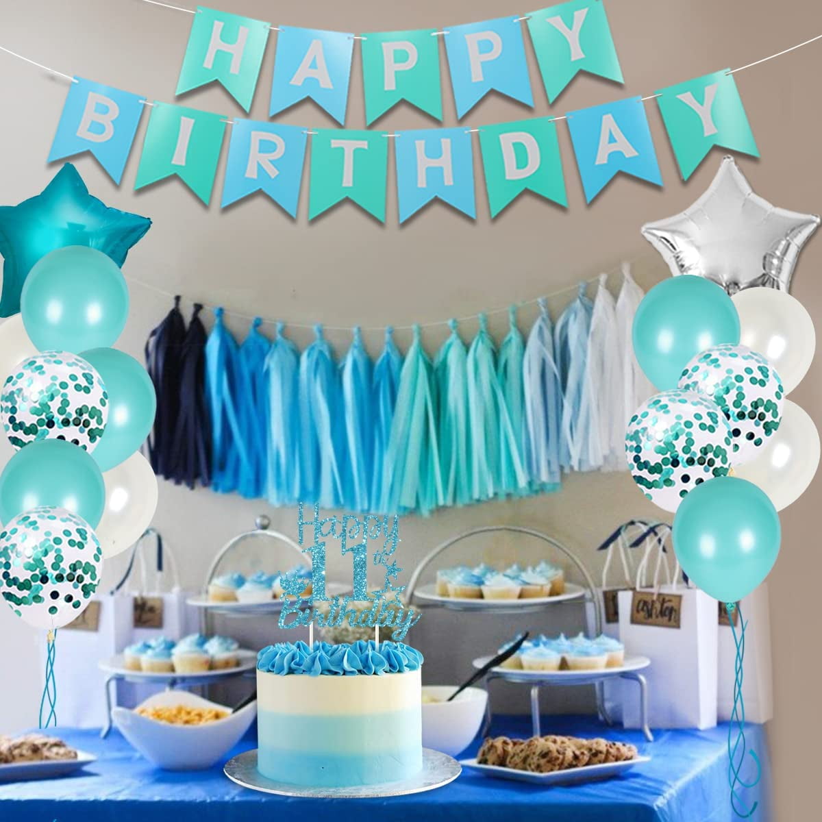 11th Birthday Decorations for Girls Teal - Happy 11th Birthday Decorations Eleventh Birthday Cake Topper Teal Fringe Curtain Turquoise Banner Number 11 Foil Balloon, 11 Year Old Girl Gift Ideas - Walmart.com